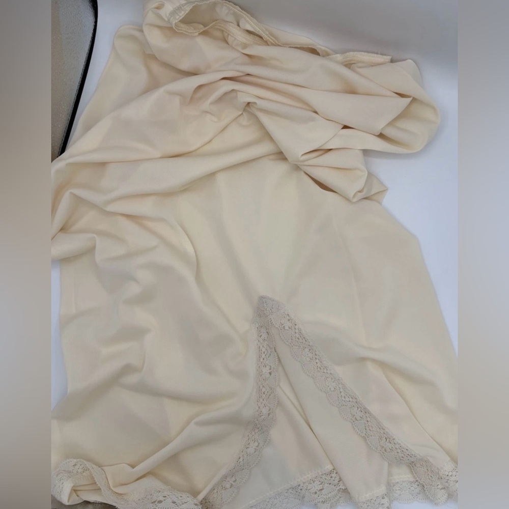 Vintage Lorraine Long Slip Ivory Small Nylon Lace Front Slit
